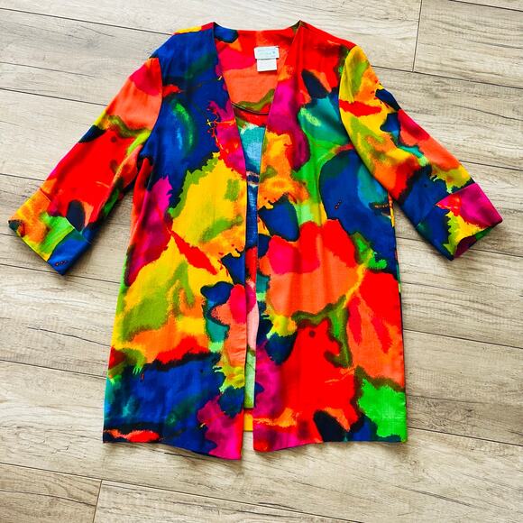 Vintage Colorful Artsy Women's Open Lightweight Blazer Cardigan Blouse Top Shirt - Picture 4 of 7